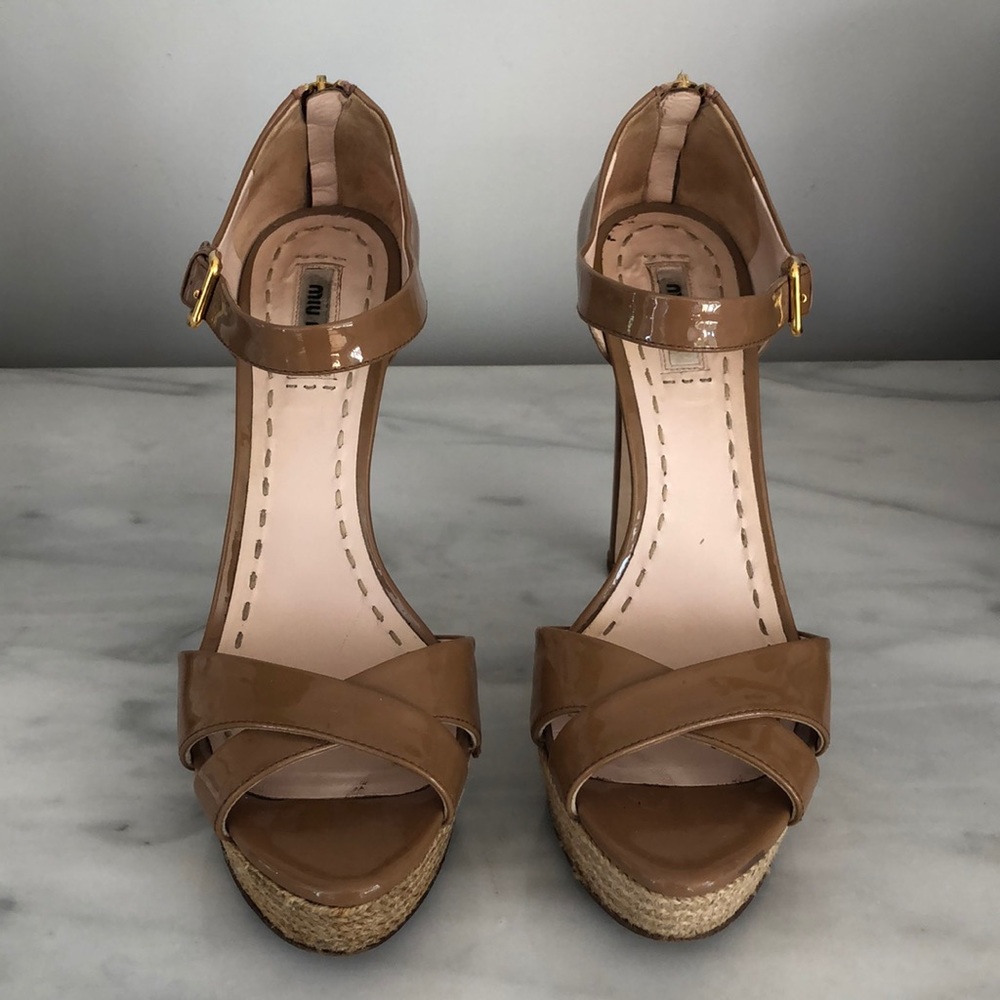 Miu Miu patent leather espadrille sandal heels